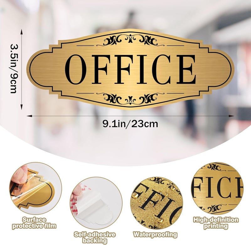 LUHIMO The Office Door Sign for Home and Business，Self-Adhesive Waterproof and Fade-Resistant Brushed Gold Office Sticker for House，Business，Door, Window - Image 2